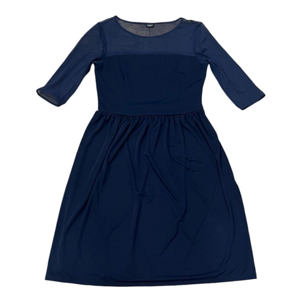 Emme Marella Navy Mesh Top Fit & Flare Dress L